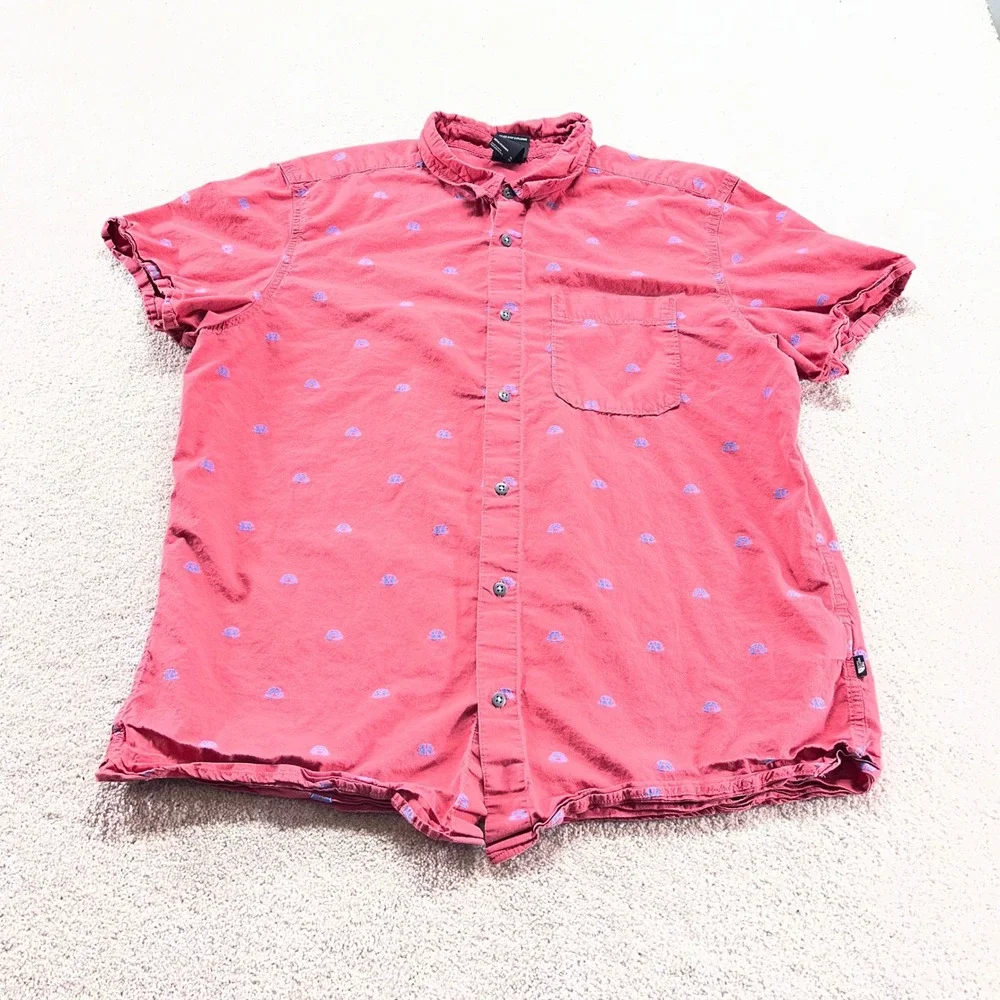 The North Face Shirt Mens XL Red Blue Dome‎ Print Short Sleeve Cotton Button Up